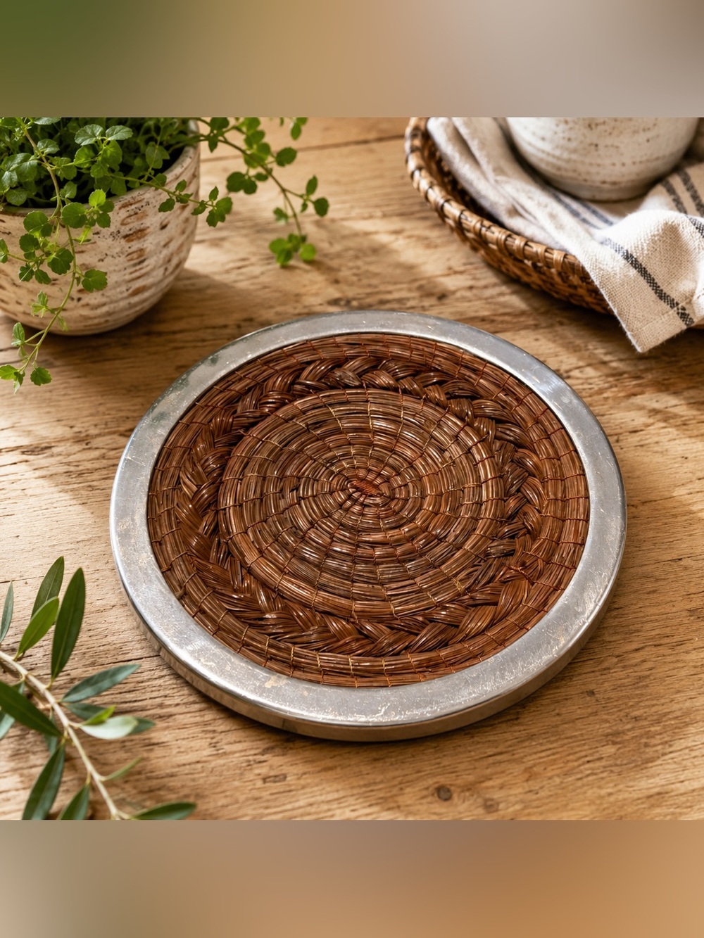 Braided Pine Needle Trivet 9”